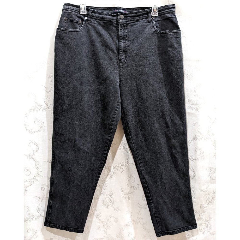 Vintage 90s High Waist Black Jeans 20W Stretch High Rise Acid Wash Goth Grunge